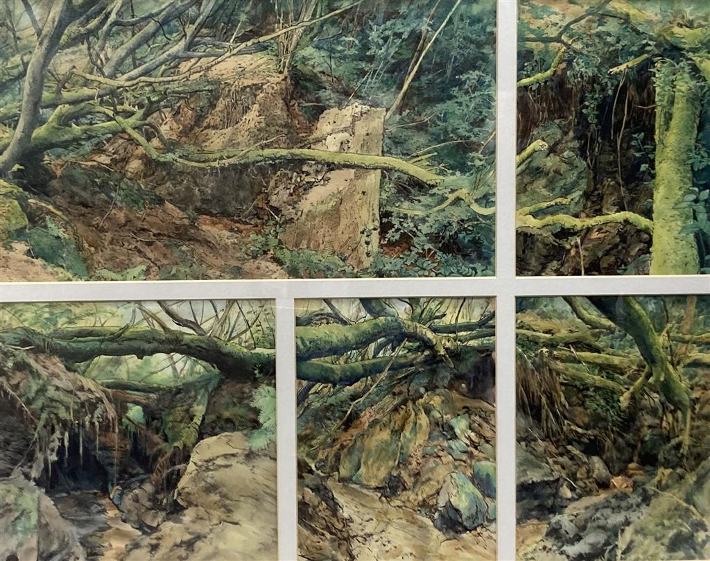 John Wiltshire (1969-), watercolour, 5 studies of the Tank Bridge, Bankside Gallery label verso, overall 40 x 50cm.